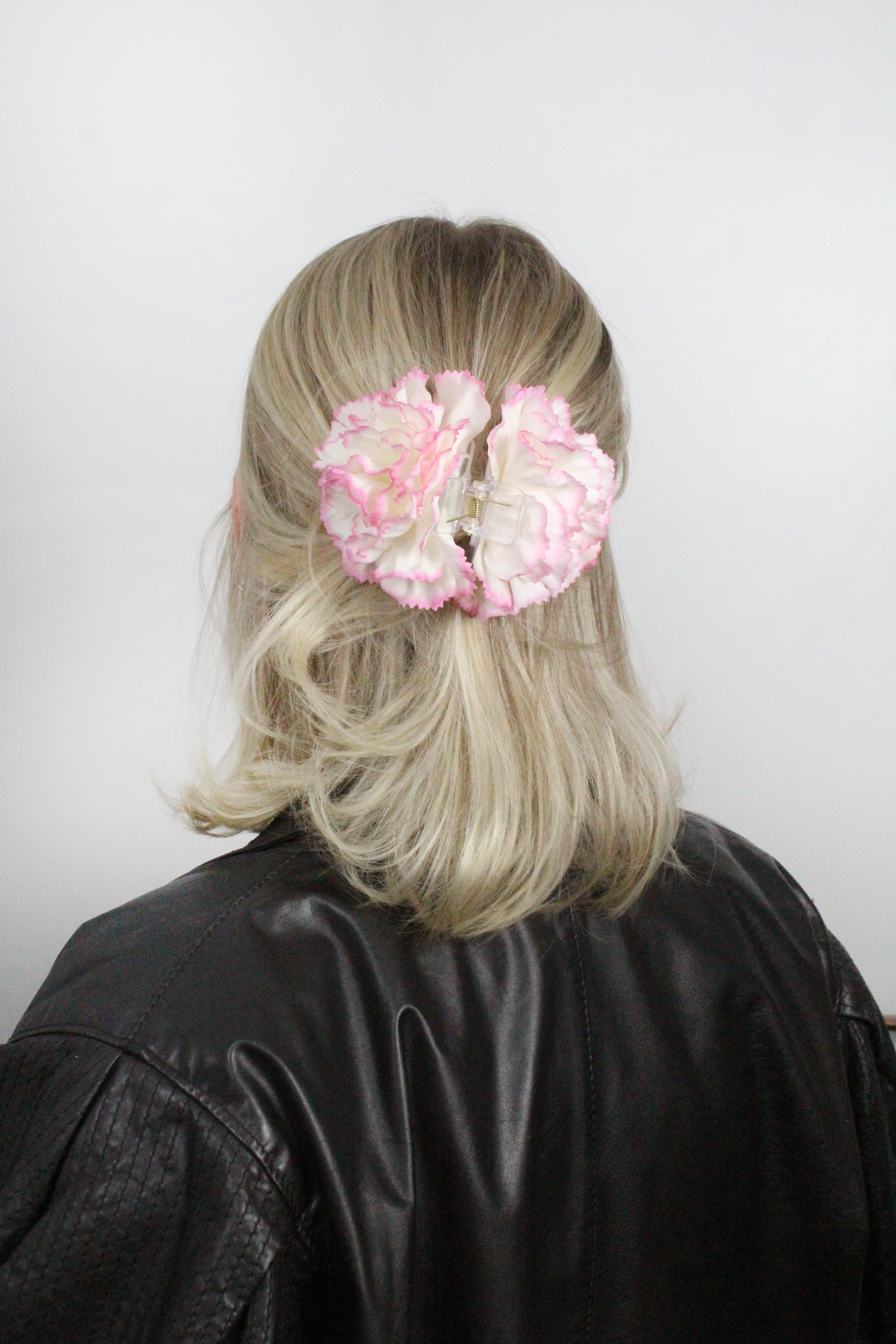 White and pink Carnation hair clip