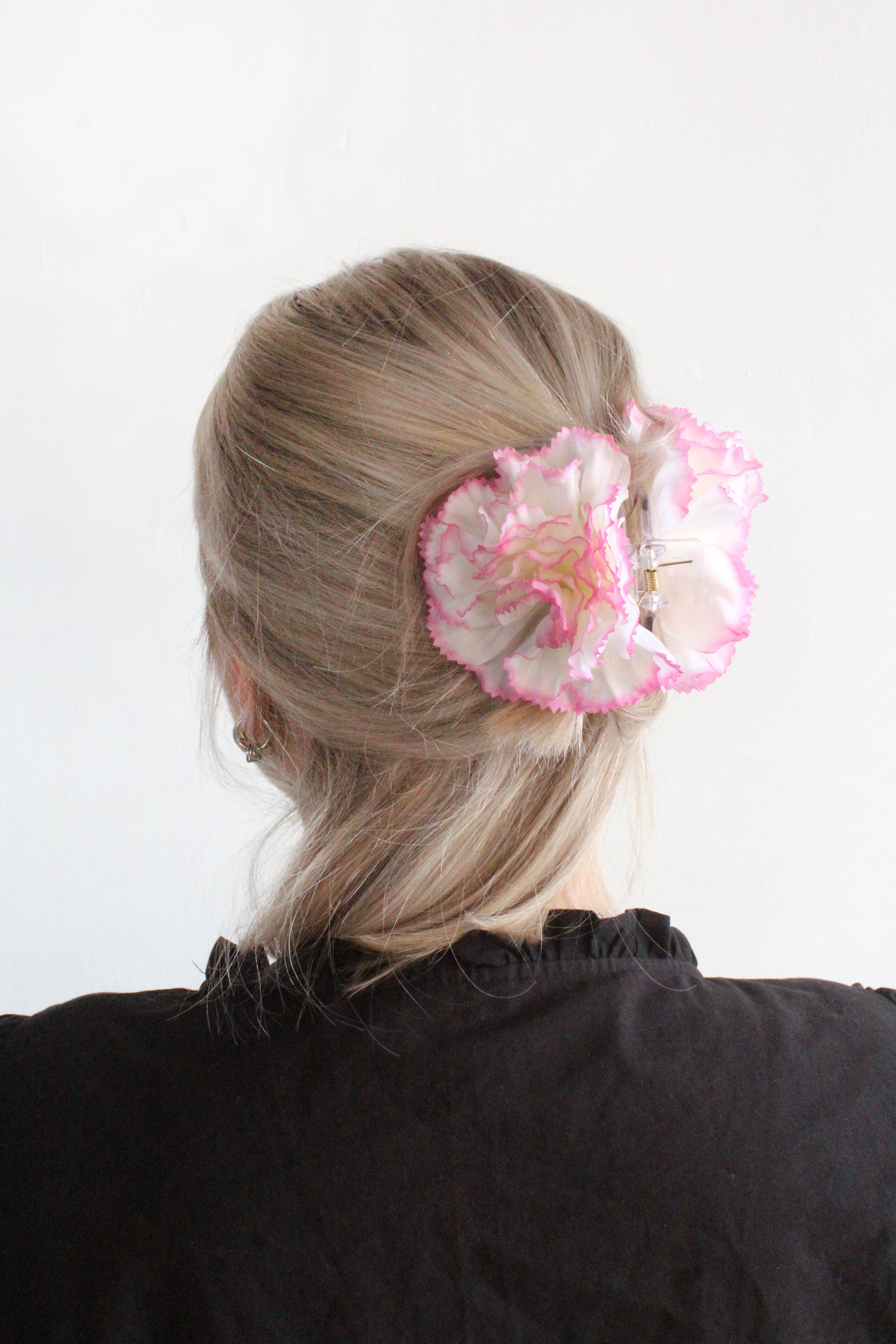 White and pink Carnation hair clip