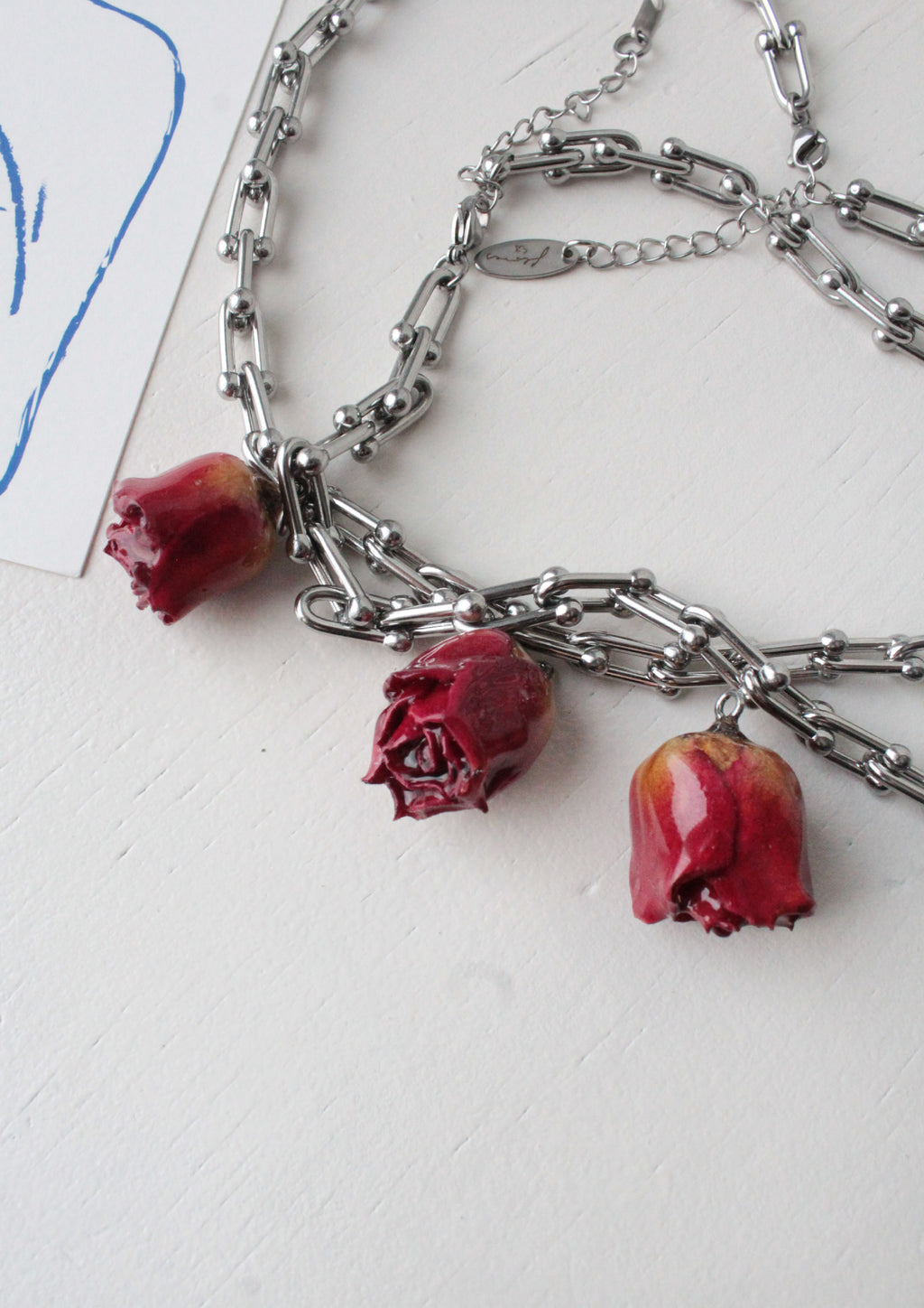 Burgundy rose necklace