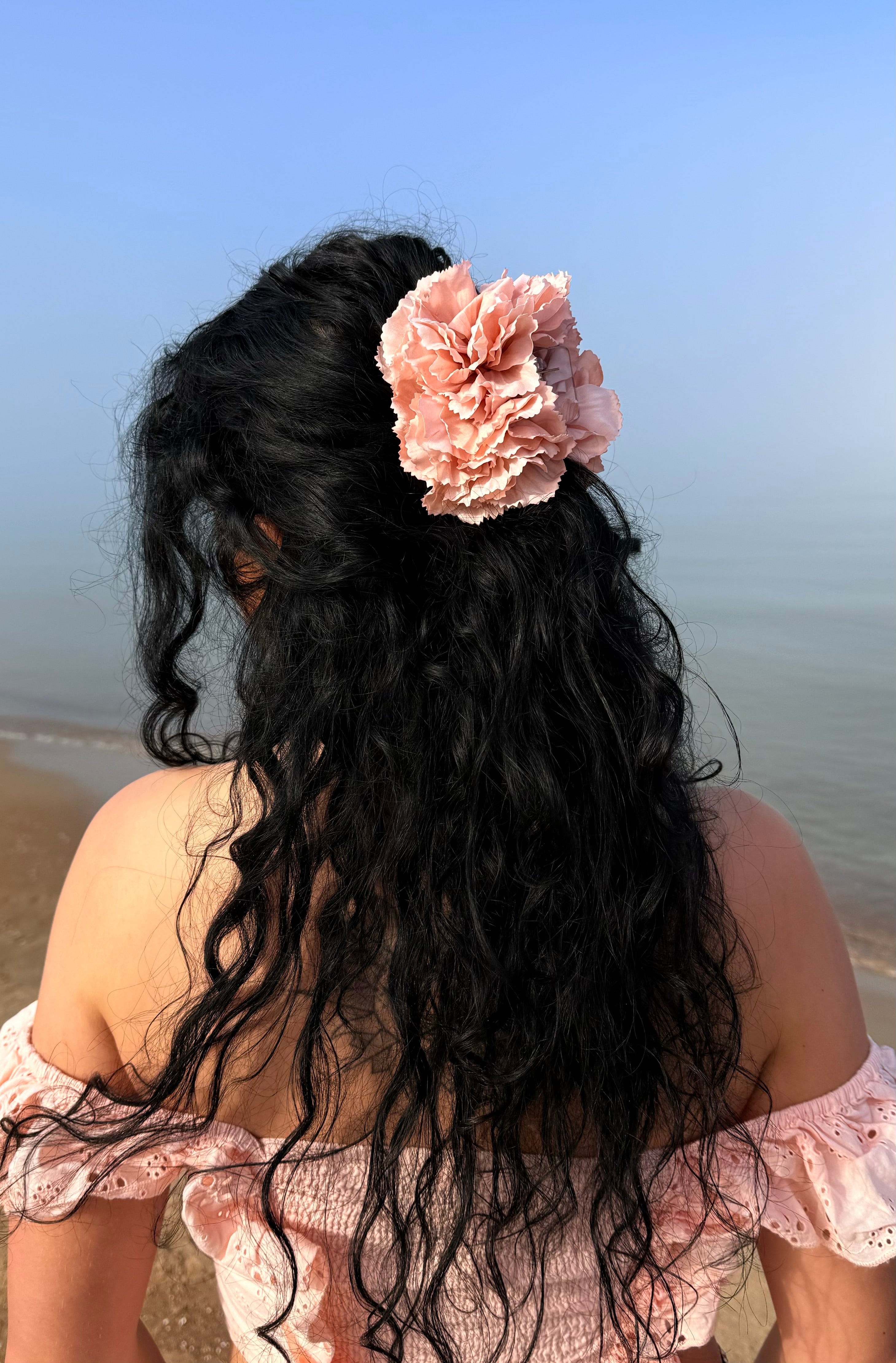 Peach carnation Double Hair clip