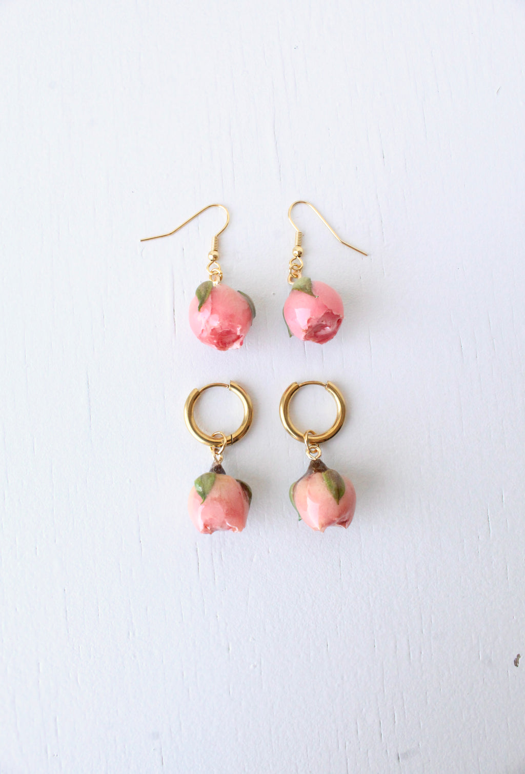 Peach rose earrings